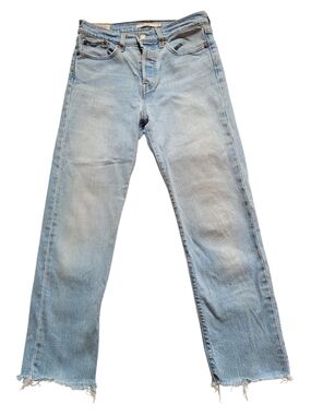 Levi's Wedgie Straight Cropped Jeans Light Blue 26 Frayed Hem
